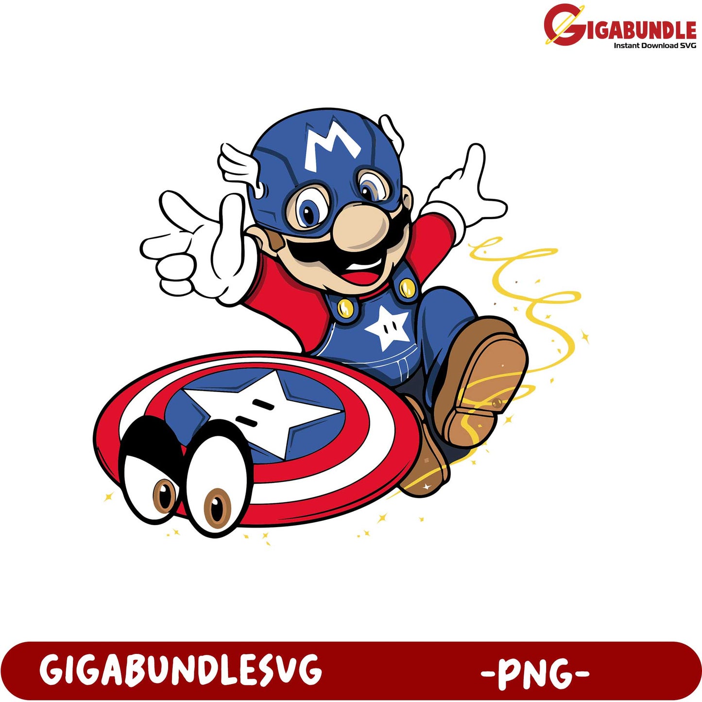Superhero Character Mario with Shield Fun PNG Product Design