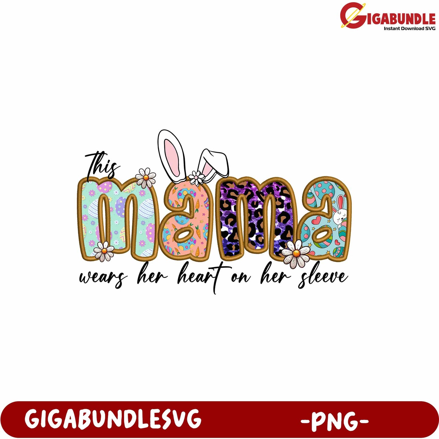 This Mama Wears Her Heart on Her Sleeve Cute PNG Design for Moms