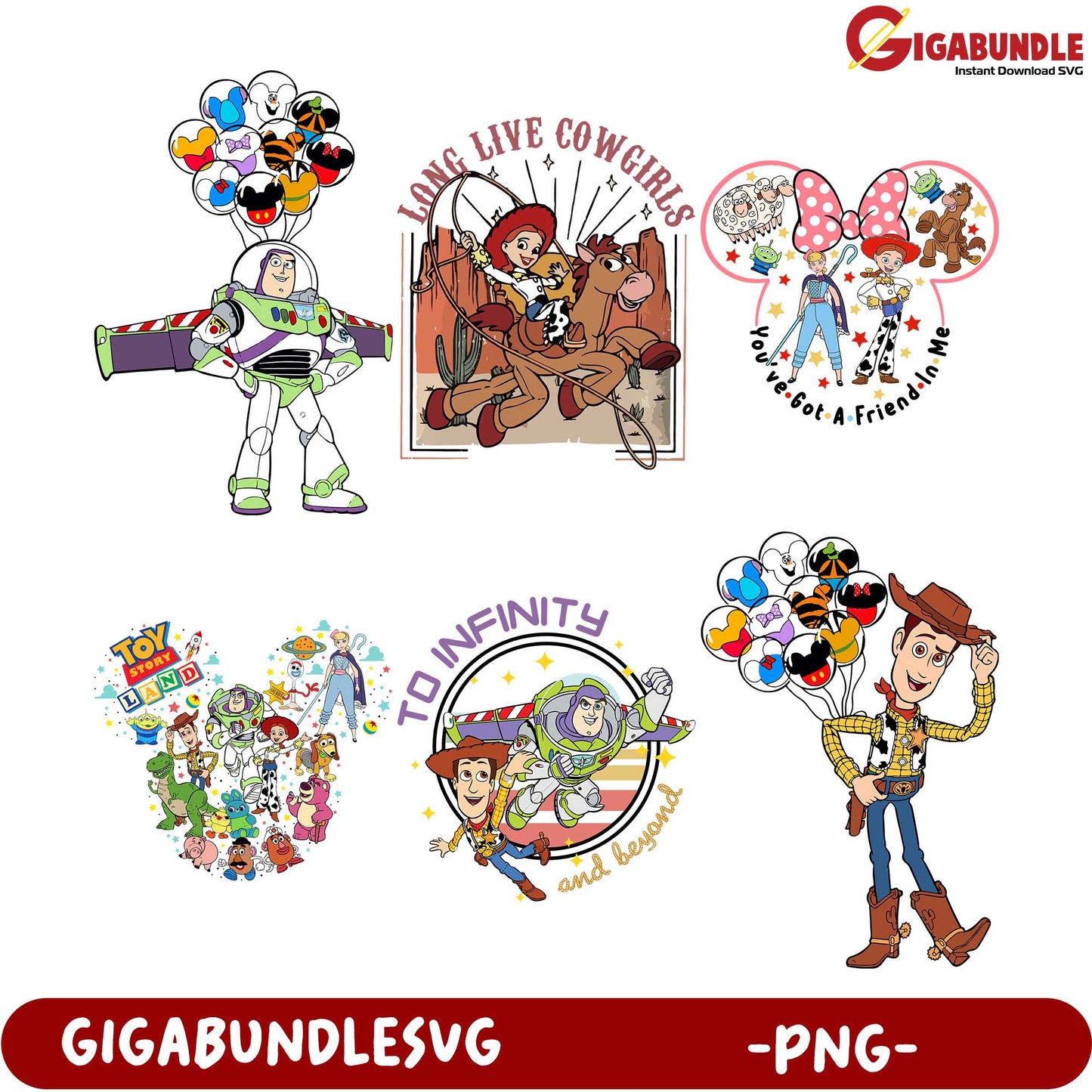 Toy Story Character Bundle PNG Designs for Instant Download