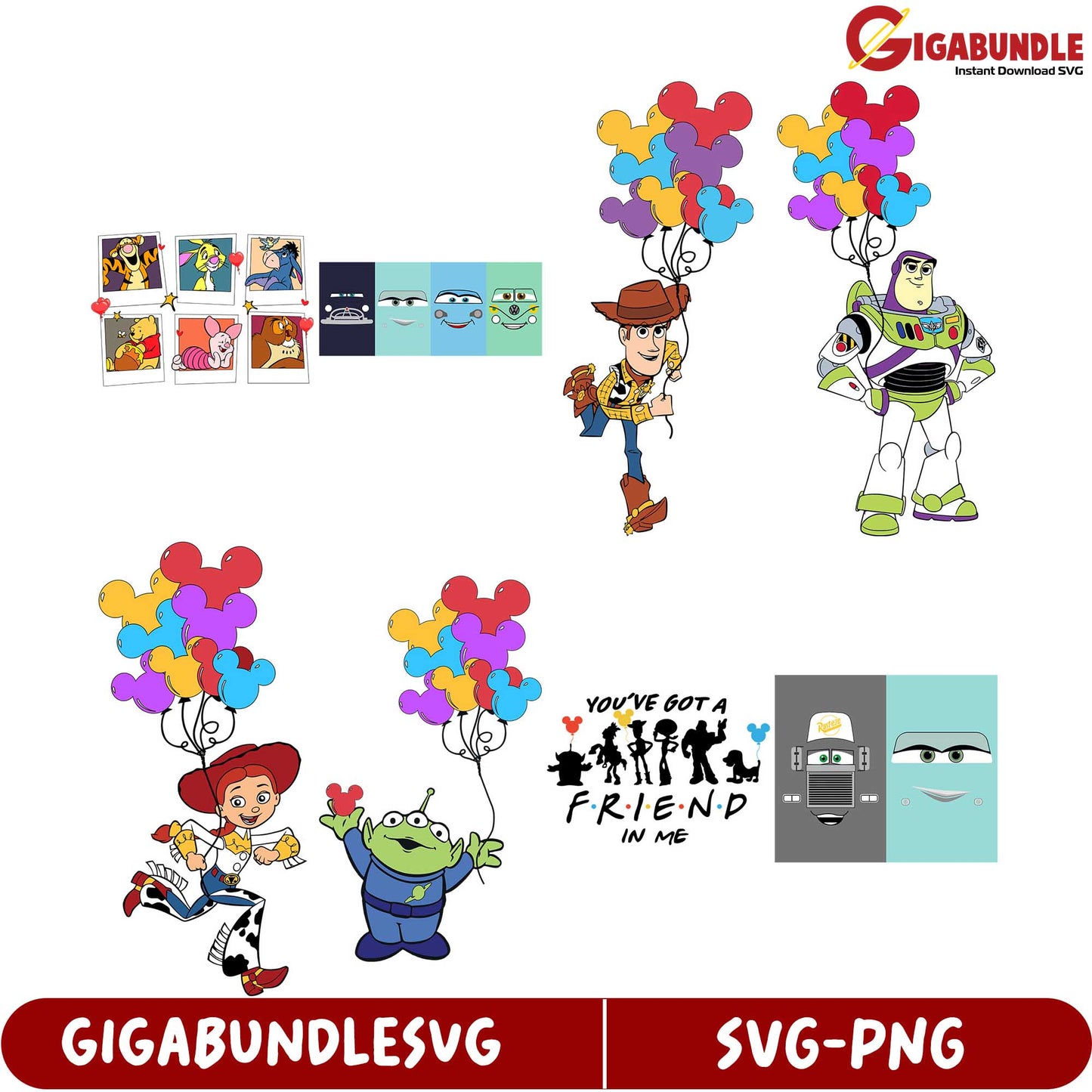 Toy Story SVG Bundle Fun Characters with Balloons Designs
