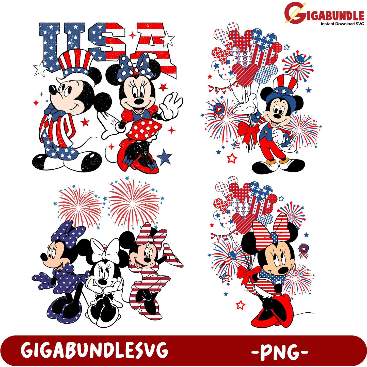 USA Mickey and Minnie Mouse PNG Bundle for Celebrations
