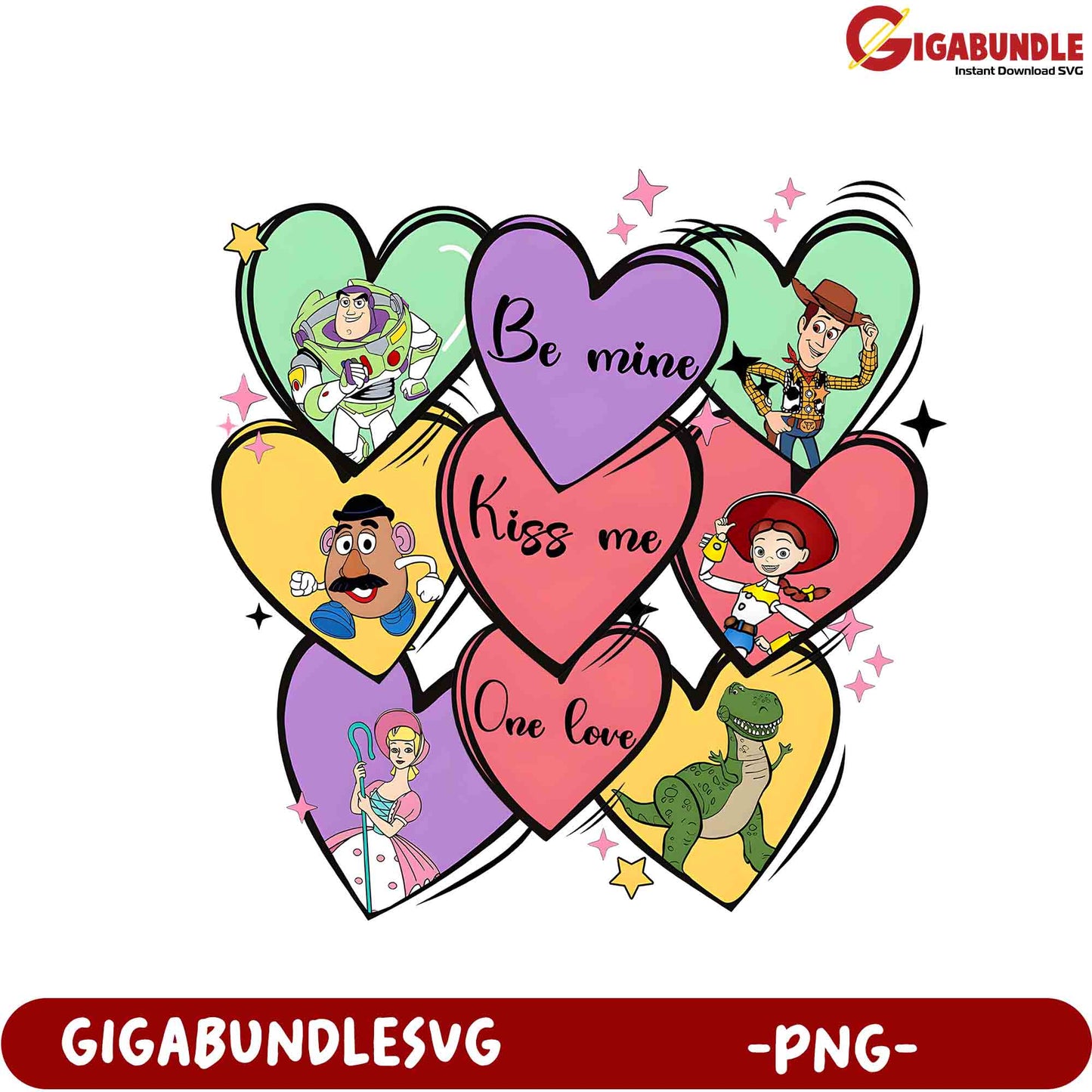 Valentine's Day Hearts with Toy Characters Cute PNG Design Download
