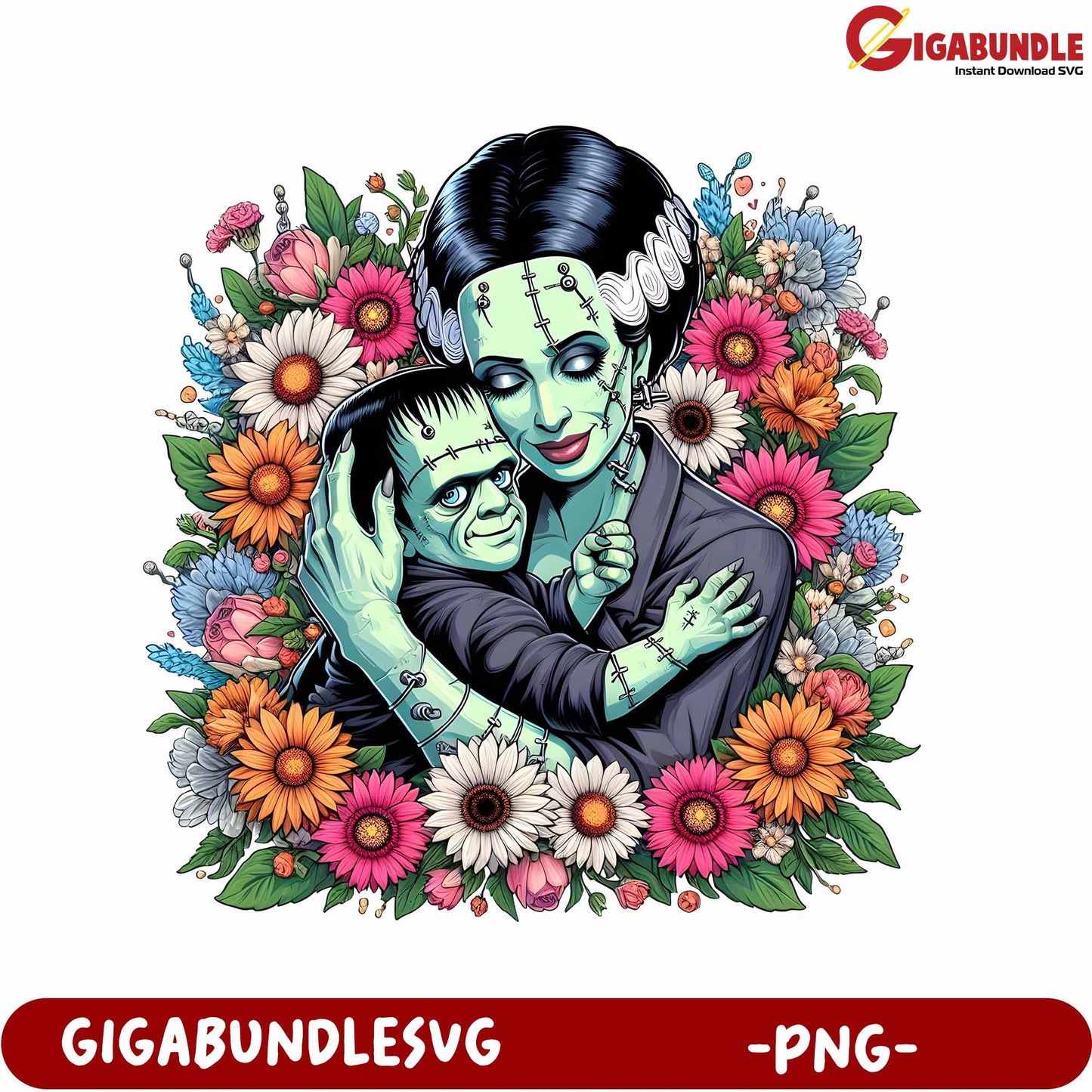Vintage Halloween Mother and Child Embrace Floral PNG Design