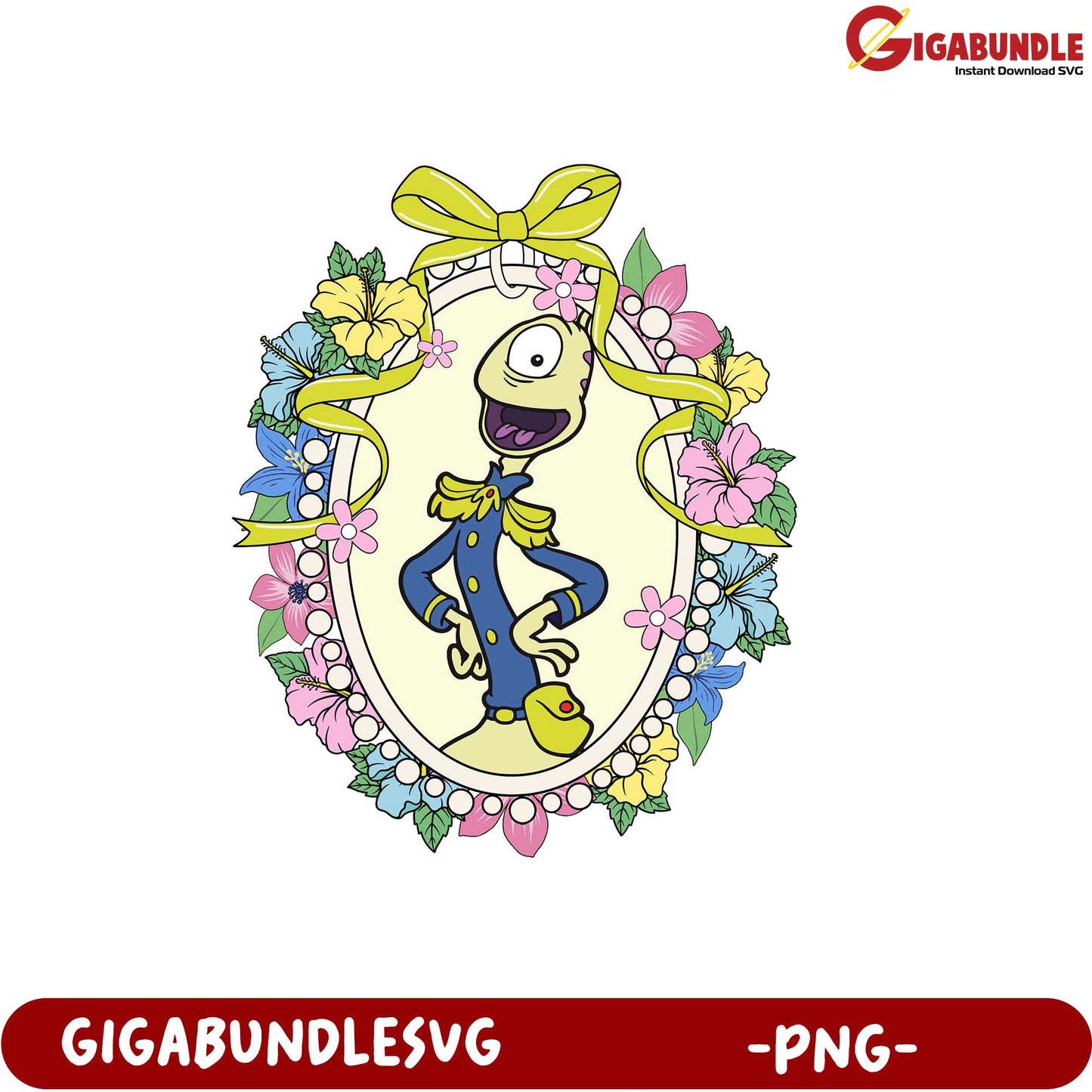 Whimsical Character Floral Frame Art PNG Downloadable Design File