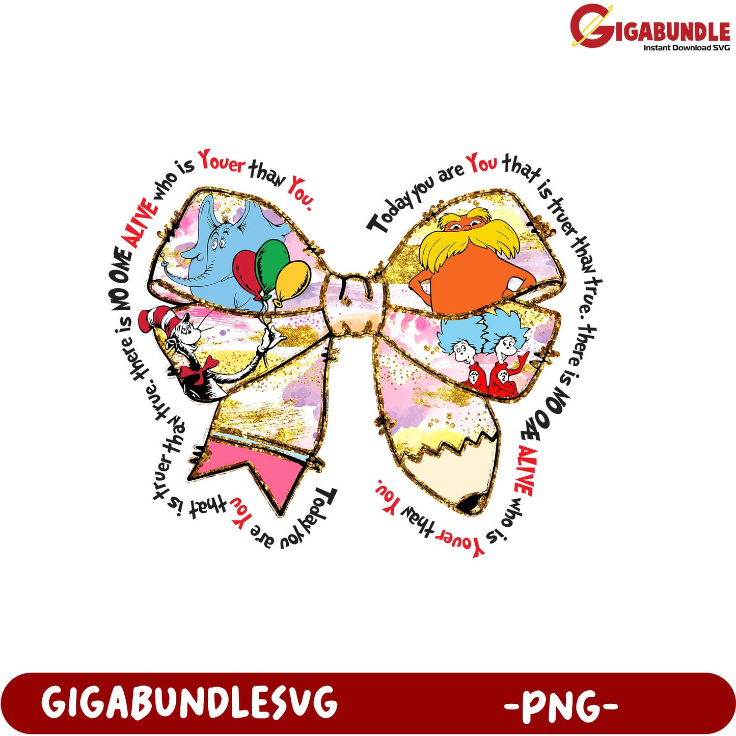 Whimsical Dr. Seuss Inspired SVG Bow Unique PNG Design