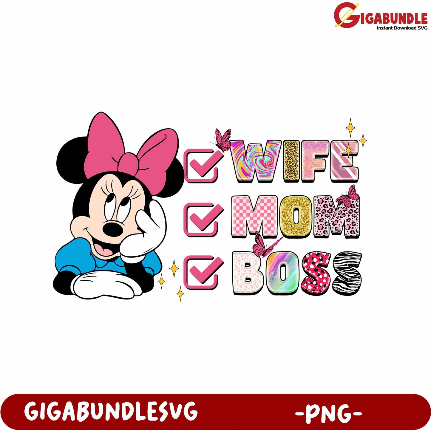 Wife Mom Boss Minnie Mouse PNG Design for Fun Crafts