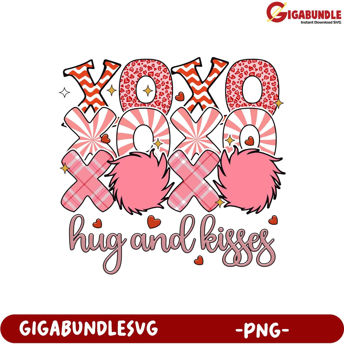XOXO Hug & Kisses PNG Valentine's SVG