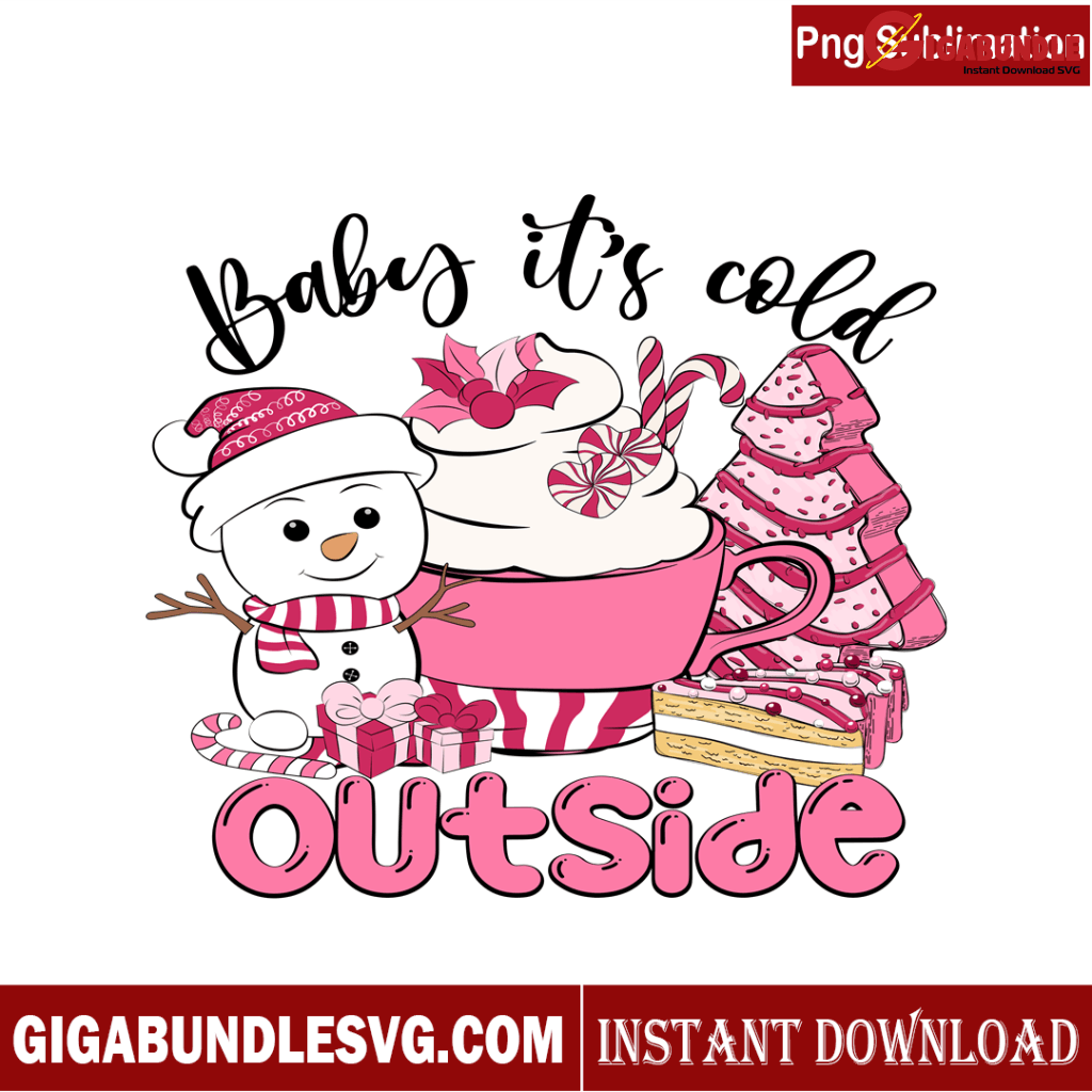 Snowman It's Cold Outside Pink Christmas Tree Cake PNG