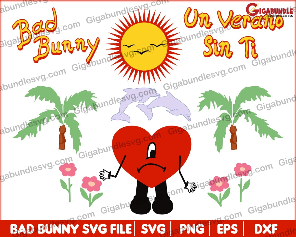 Vacation Bad Bunny Sad Heart SVG