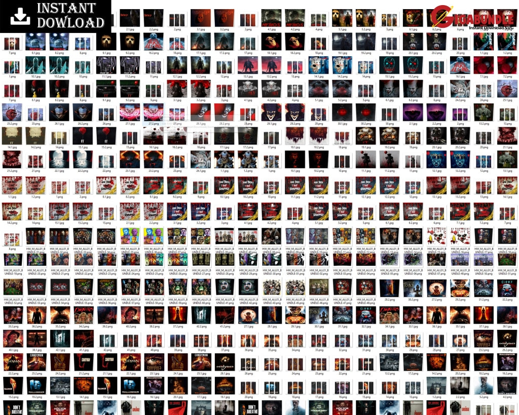 Bundle +145 Horror Tumbler Wrap 20Oz Tapered- Movie Template-Halloween Seamless Sublimation