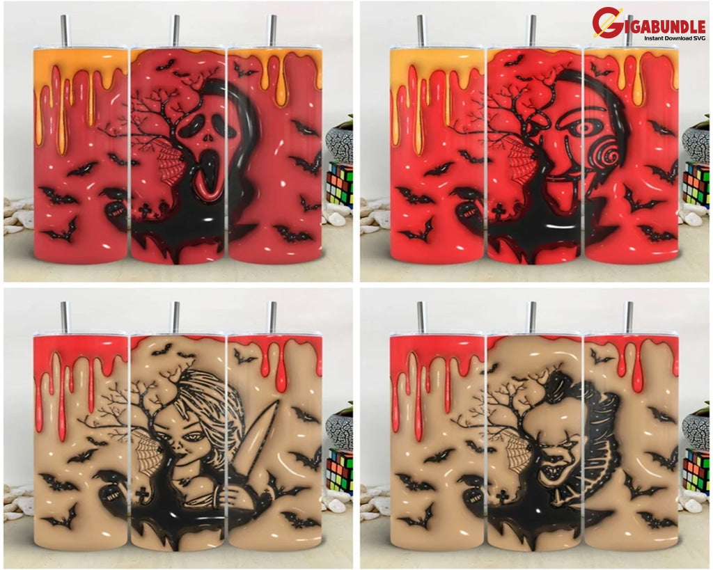 Bundle 26 Puffy Horror Movie Tumbler Sublimation Design Hot Styles Character 20 Oz Template Png