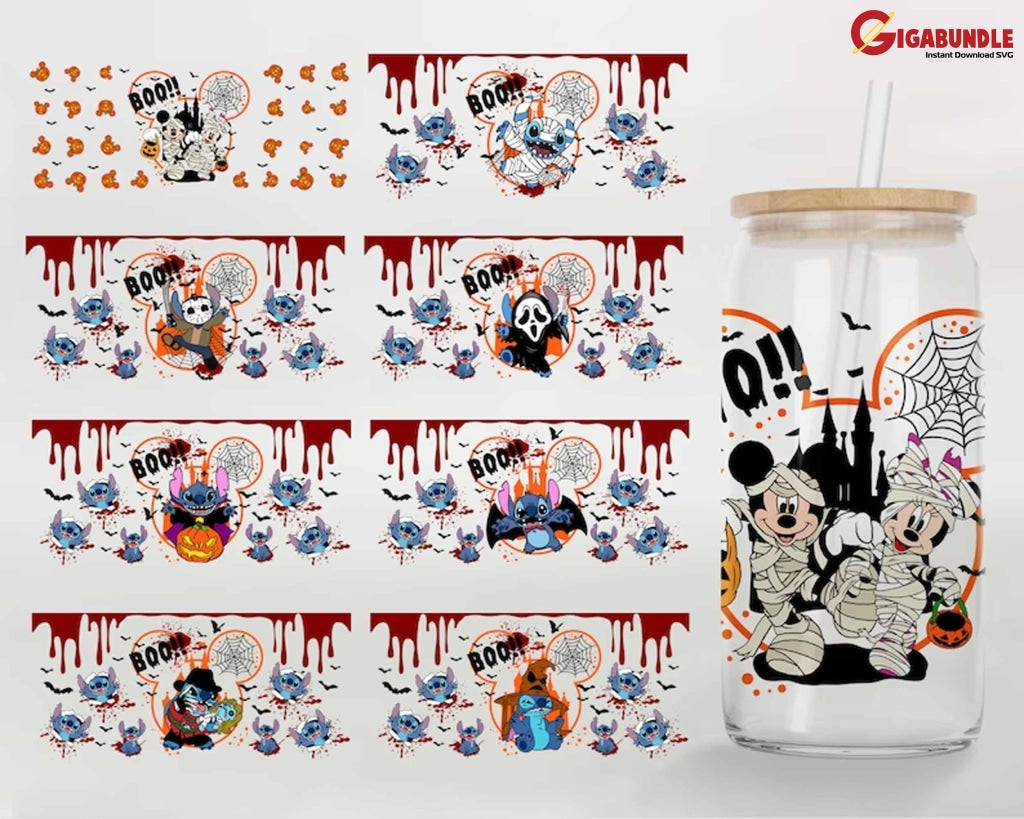 Bundle 40 Cartoon Libbey Glass Can Wrap 16Oz Png Halloween