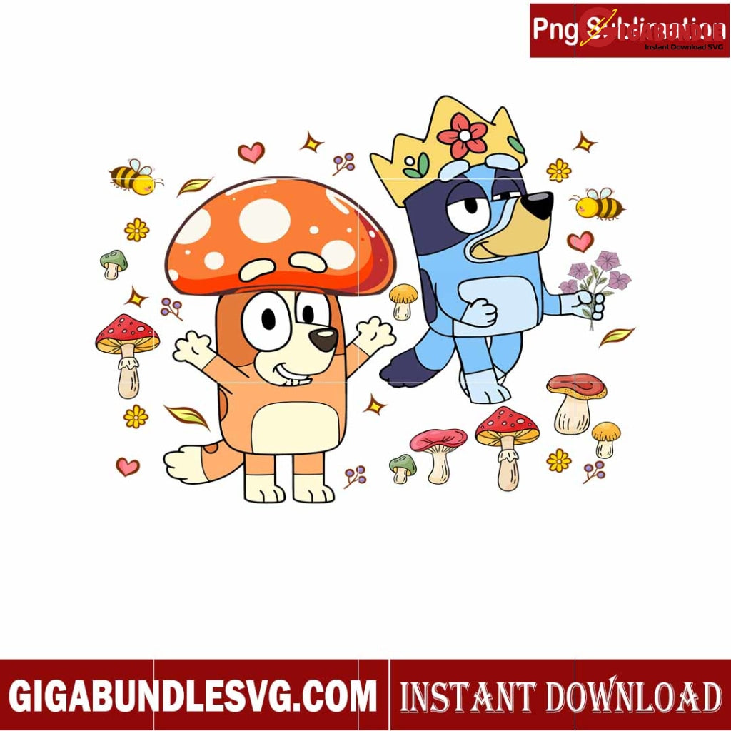 Bluey Bingo And Mushroom Cartoon Christmas PNG