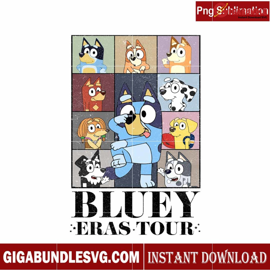 Bluey Eras Tour Cartoon Christmas PNG