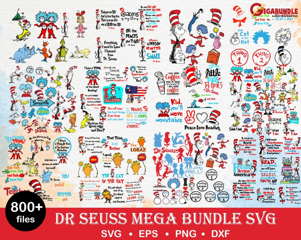 Dr Seuss 2022 Svg Svg Bundle Cat In The Hat Svg Green Eggs And Ham For Teachers Lorax Thing 1 And 2