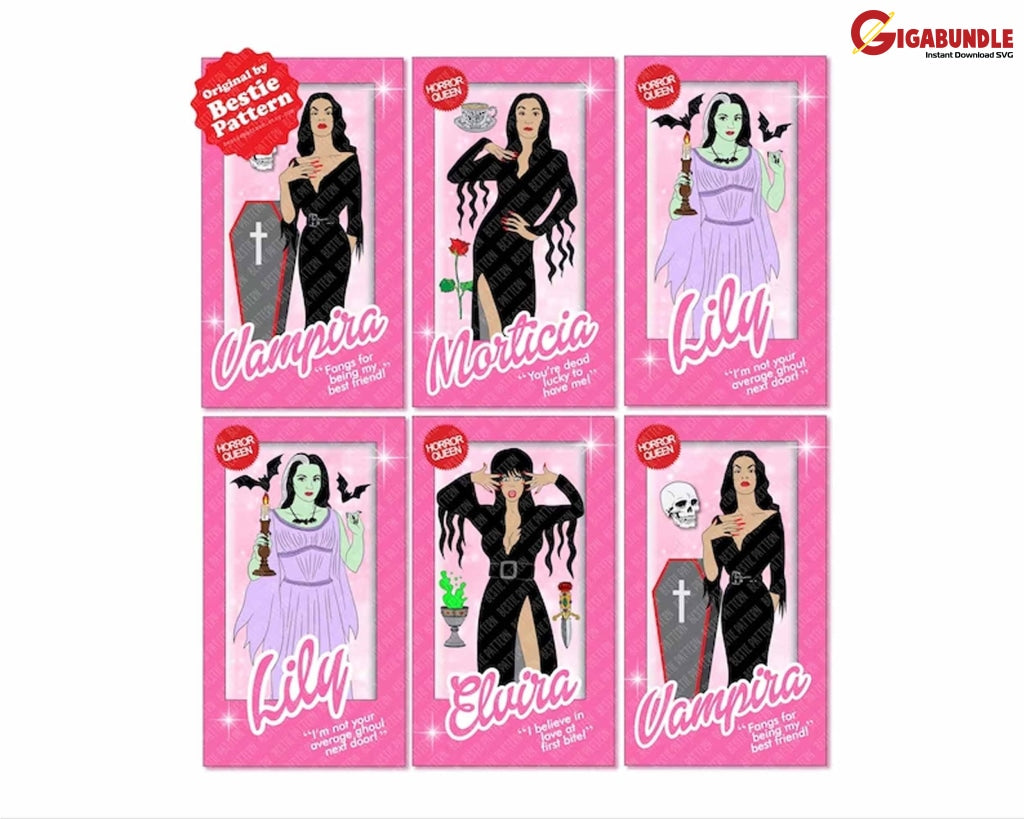 Halloween Queens Png Set - Horror Characters Bundle Svg