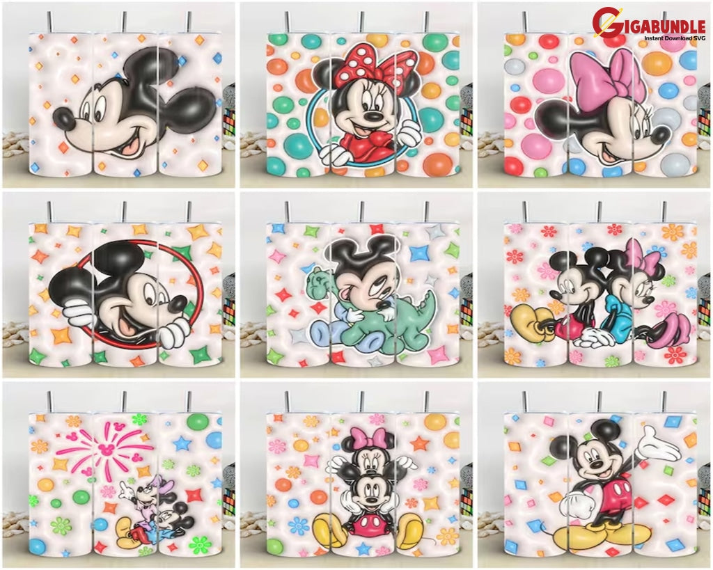 Mega 50+ Bundle 3D Cartoon Tumbler Wrap Png Design Skinny Sublimation Style Inflated Instant