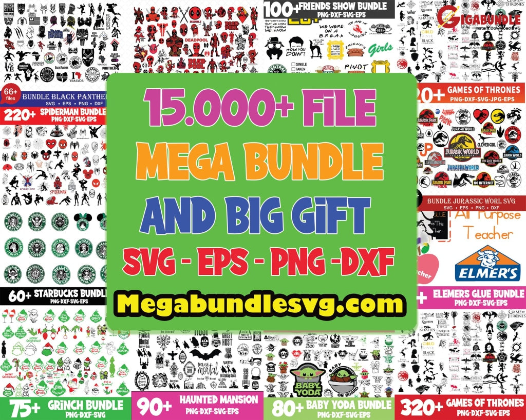 Mega Bundle 15.000+ Designs Svg Silhouette Cut Files Clipart Svg For Cricut Dxf Eps Png Digital File