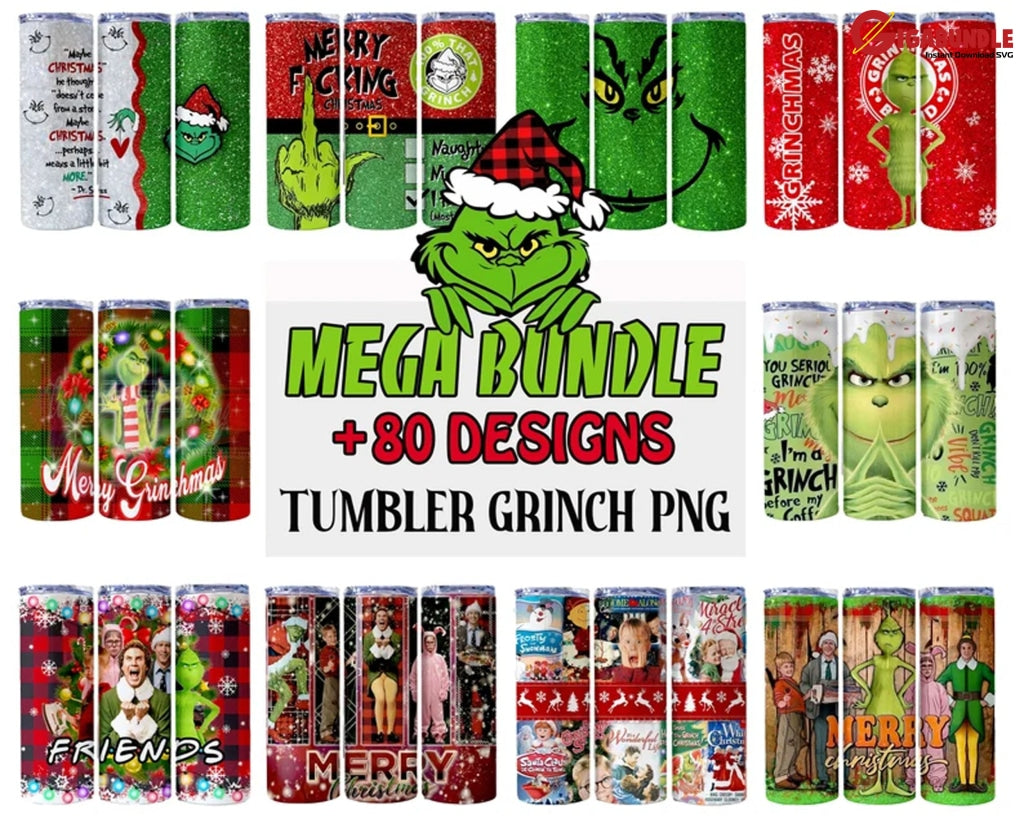 3D Inflated Christmas Character Grinch Tumbler PNG