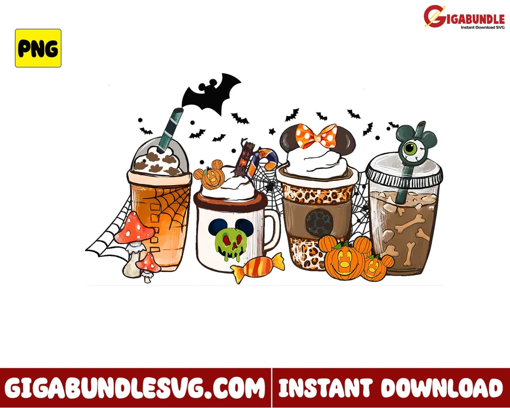 Mickey Mouse And Friends Halloween Coffee PNG