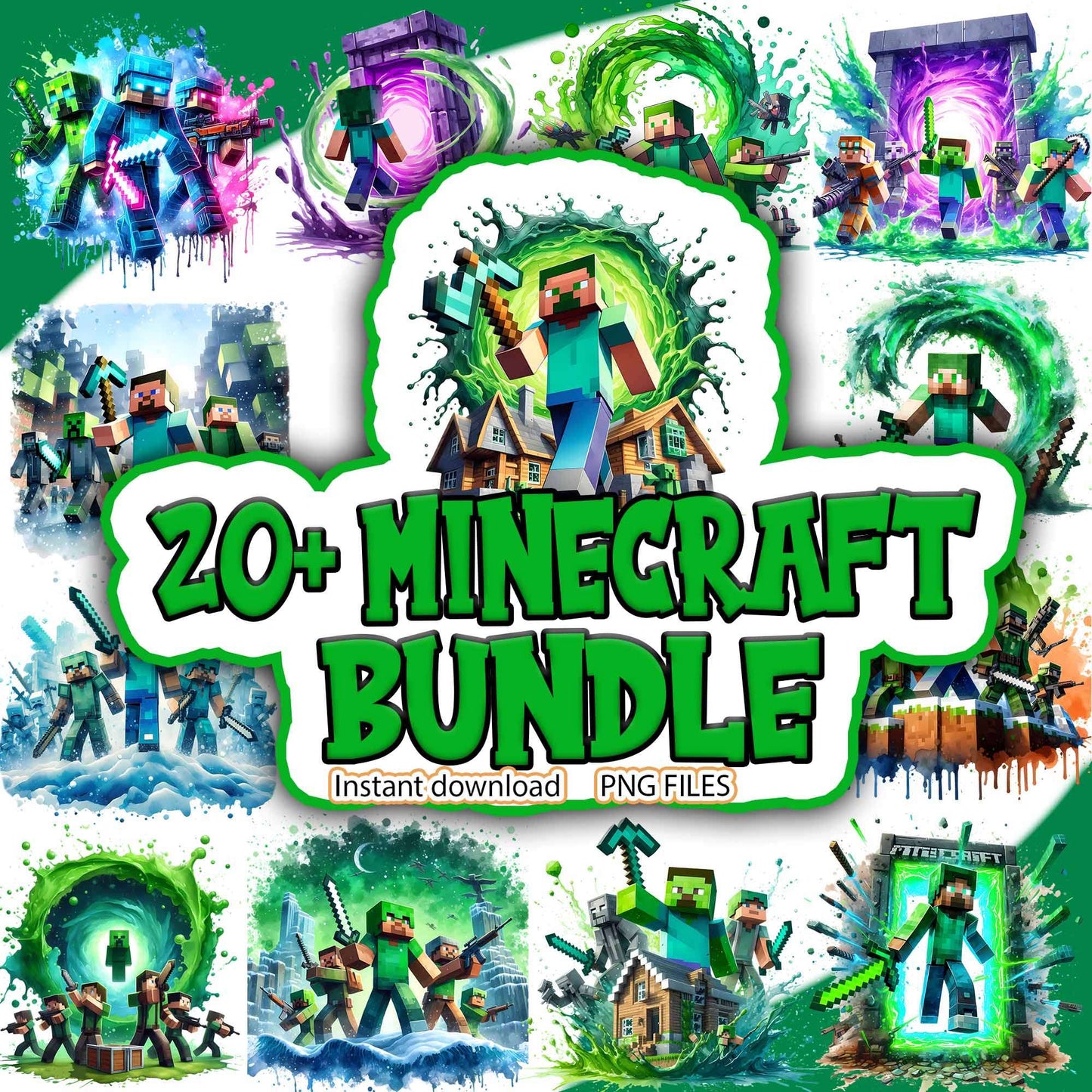 Minecraft Splash And Watercolor Bundle Png