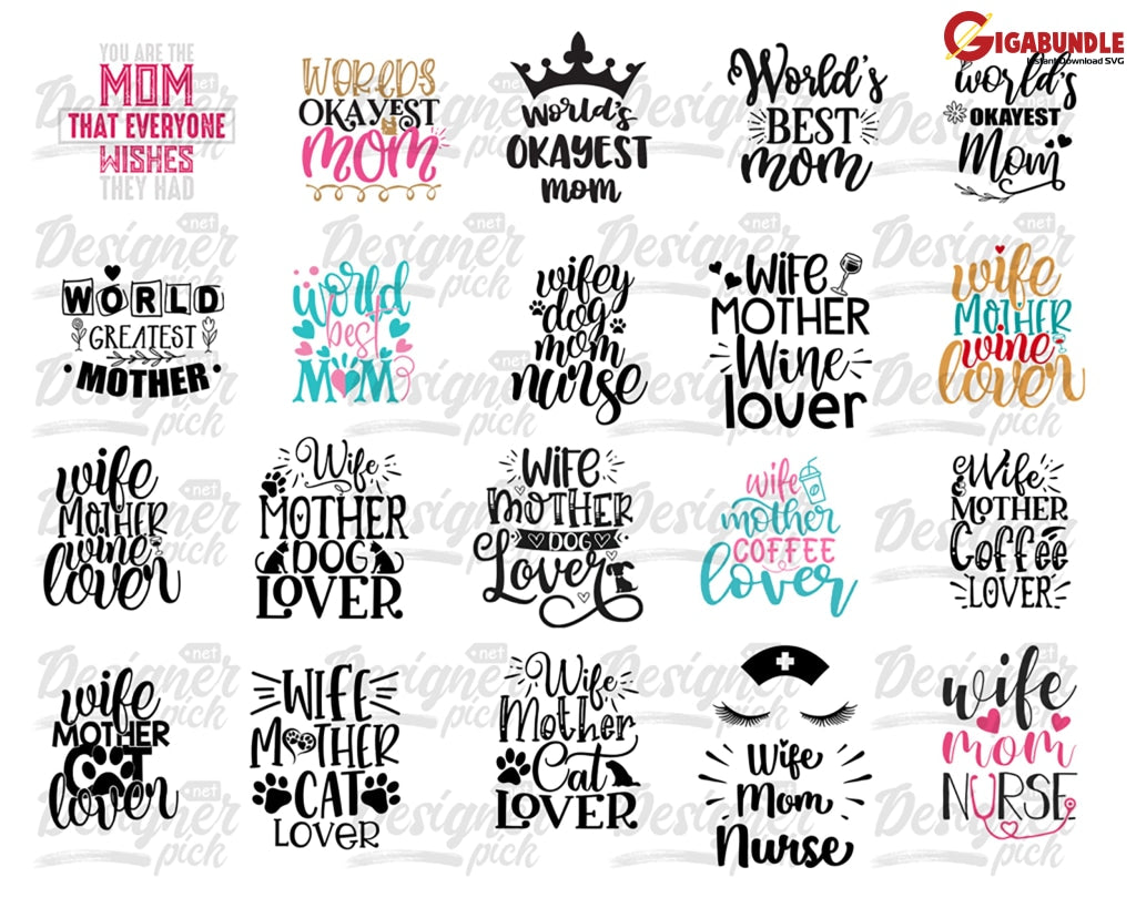 Mom Svg Bundle Mothers Day Life Girl Mom Mama Funny Quotes Blessed Mama Png