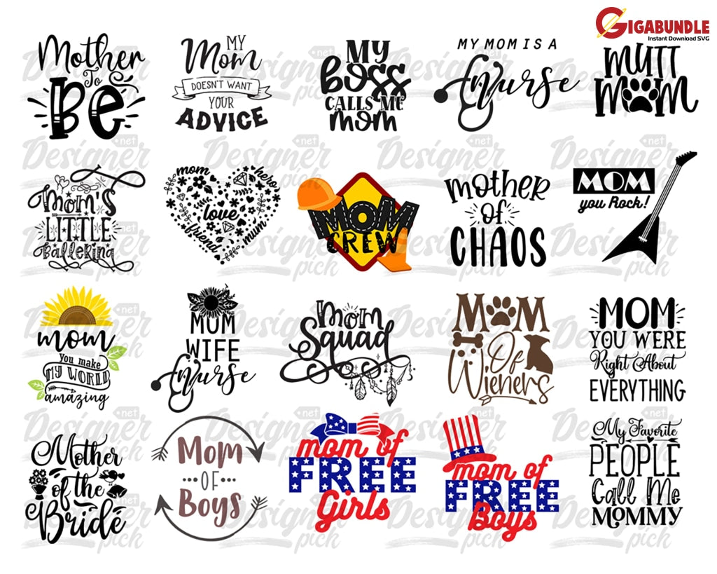 Mom Svg Bundle Mothers Day Life Girl Mom Mama Funny Quotes Blessed Mama Png