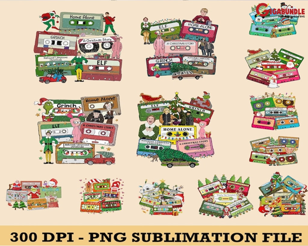 Movie Cassette Christmas Bundle Png Digital Download