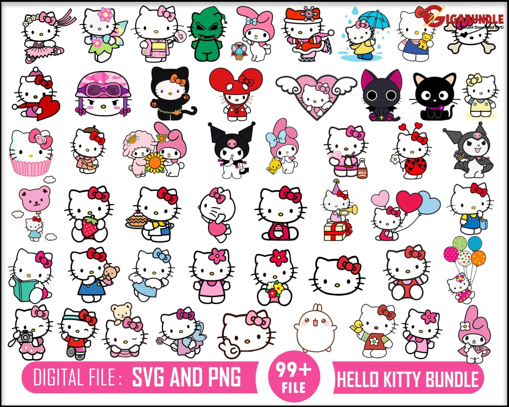 1800+ Halloween Hello Kitty Bundle Japanese Chibi Cartoon Characters; Layered Png Svg Eps Dxf Cut