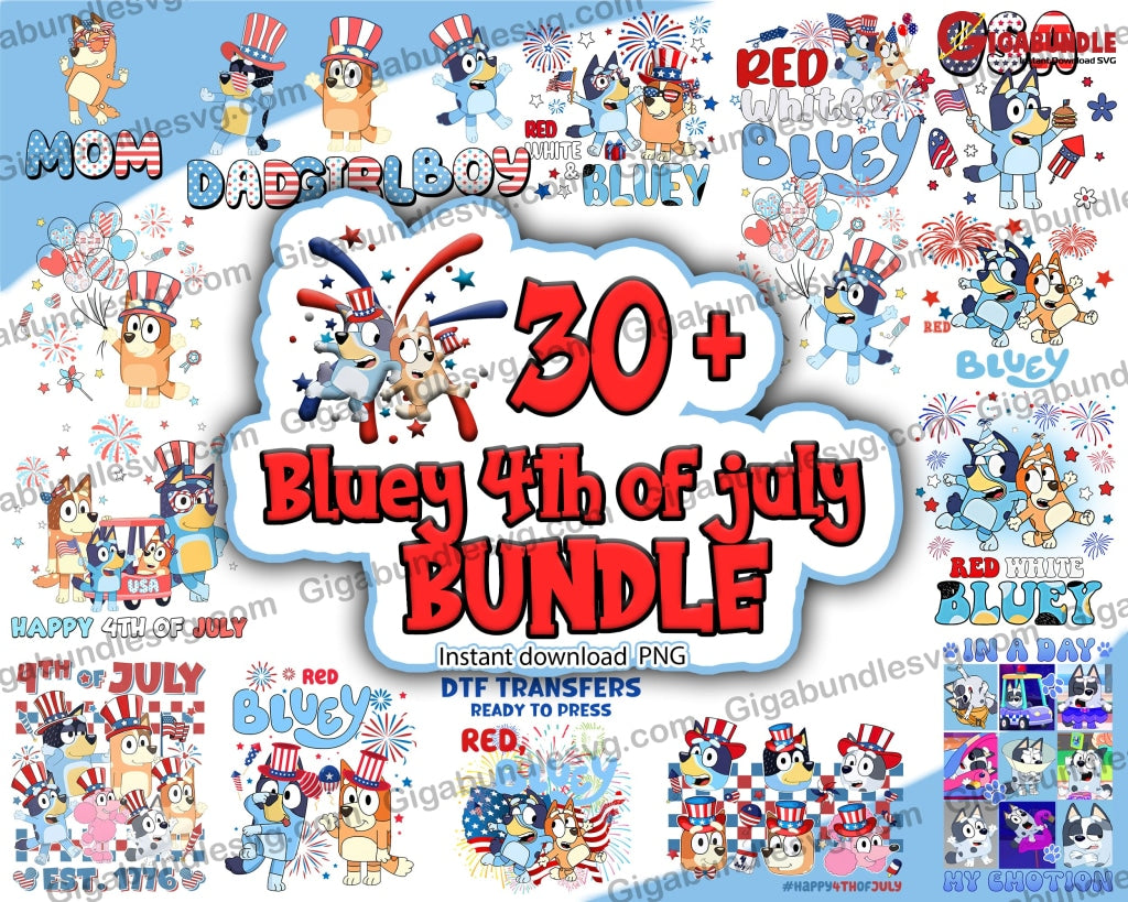 New Bluey 4Th July Png Bundle Dog Independence Day Png Fireworks Red White And Digital Download