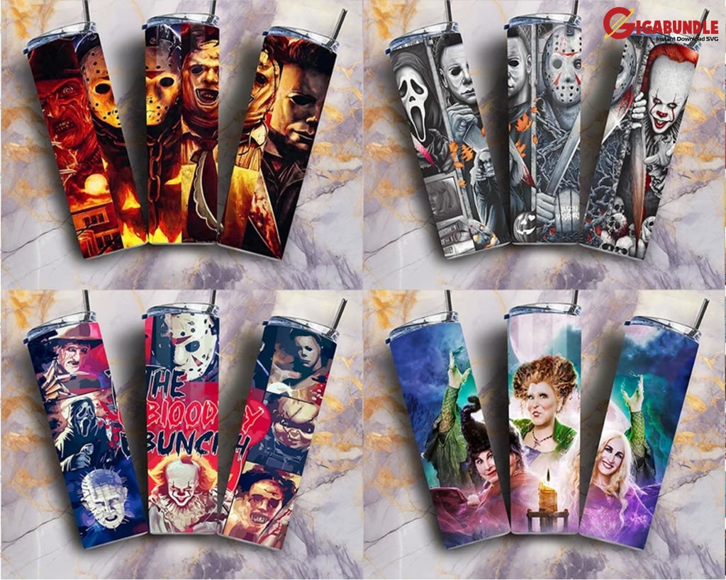 New Bundle Halloween Movie Tumbler Subli Design Horror Character 20 Oz Template Png Mask Easy To