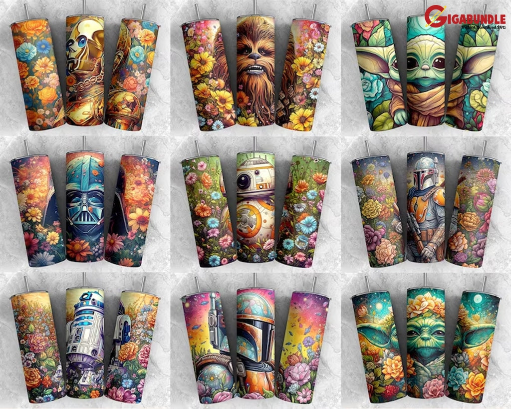 New Bundle Star War Tumbler -20Oz Skinny Straight Tumbler Sublimation Designs Full Wrap