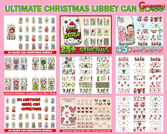 New Ultimate Cartoons Christmas 16Oz Libbey Can Glass Wrap Stitch Grinch Png Full Tumbler