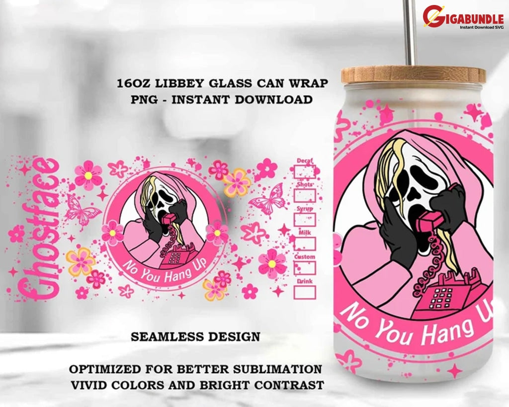 Pink Horror Killer 16Oz Libbey Glass Can Png Retro Halloween Full Wrap For Png Svg