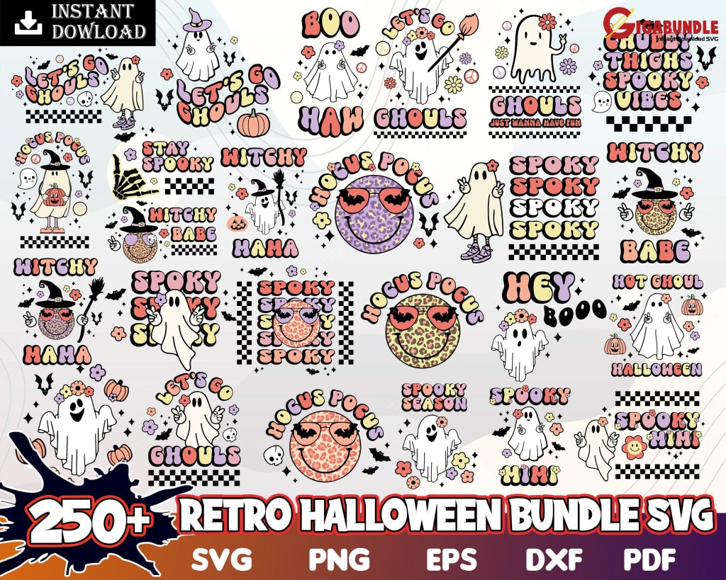 Retro Halloween Svg Bundle Svg Png Shirt Spooky Vibes Cricut Sublimation