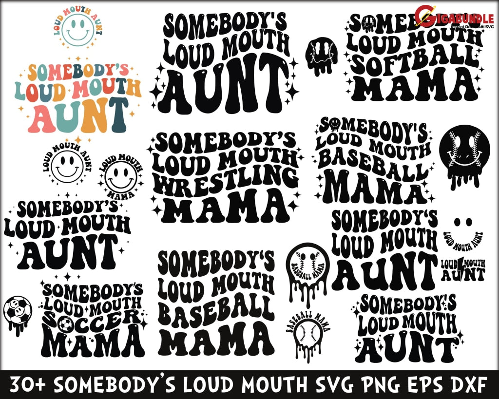 Somebodys Loud Mouth Aunt Png Svg Auntie Game Day Funny Lightning Bolt Sports Sublimation Cut File