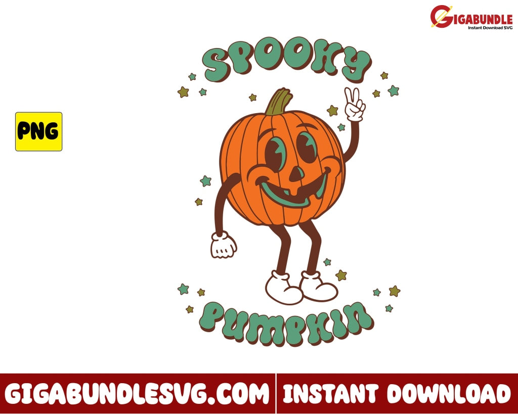 Spooky Pumpkin Png Retro Halloween - Instant Download