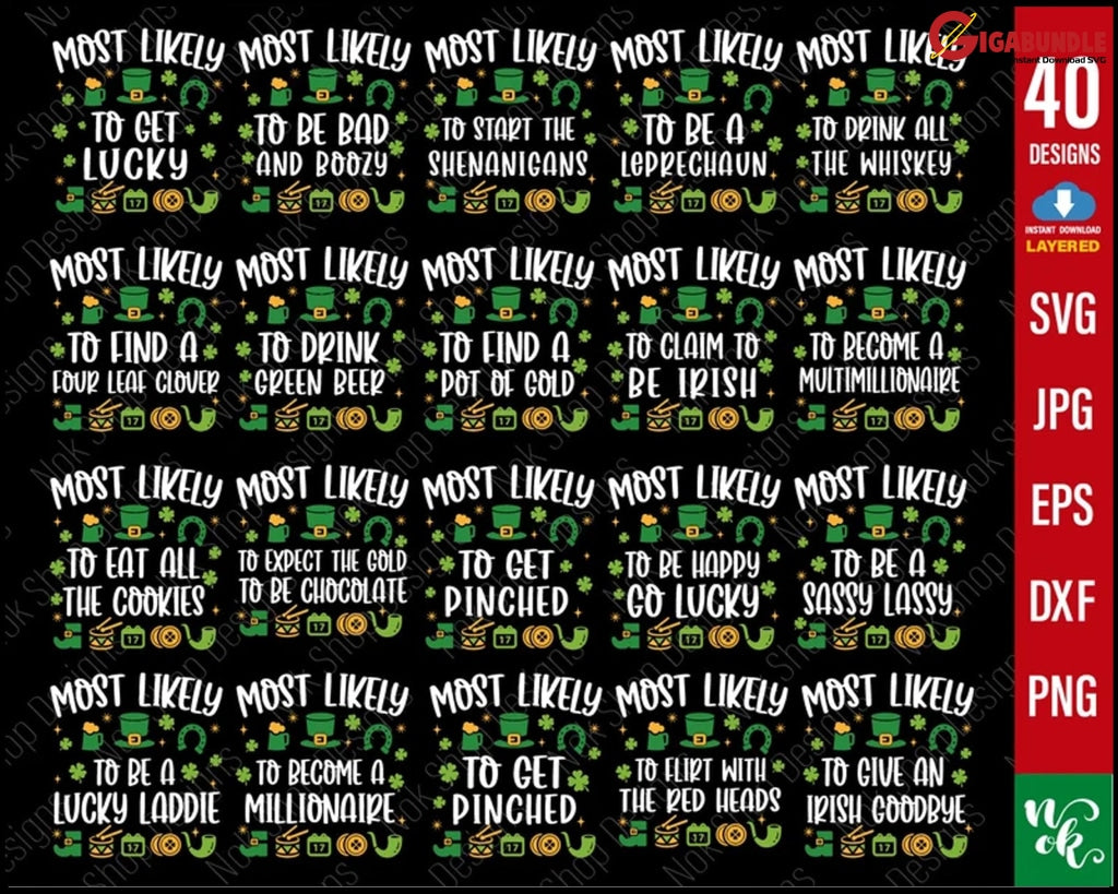 St. Patricks Day Svg Bundle Most Likely To St.patrick Png Funny For Cricut Family Patrick