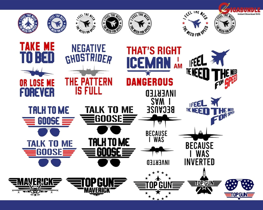 Top Gun Movie Svg Design Bundle Digital Pack Download Maverick Goose