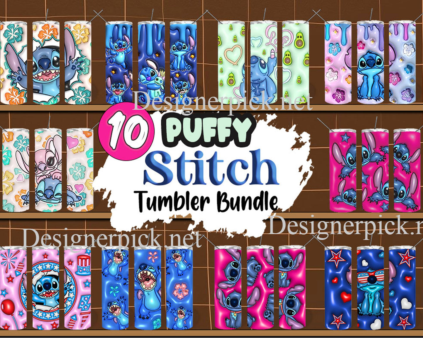Inflated Stitch Tumbler Design Png 3D Tumbler Wraps 20oz Skinny Sublimation 3D Puffy Stitch DesignPng