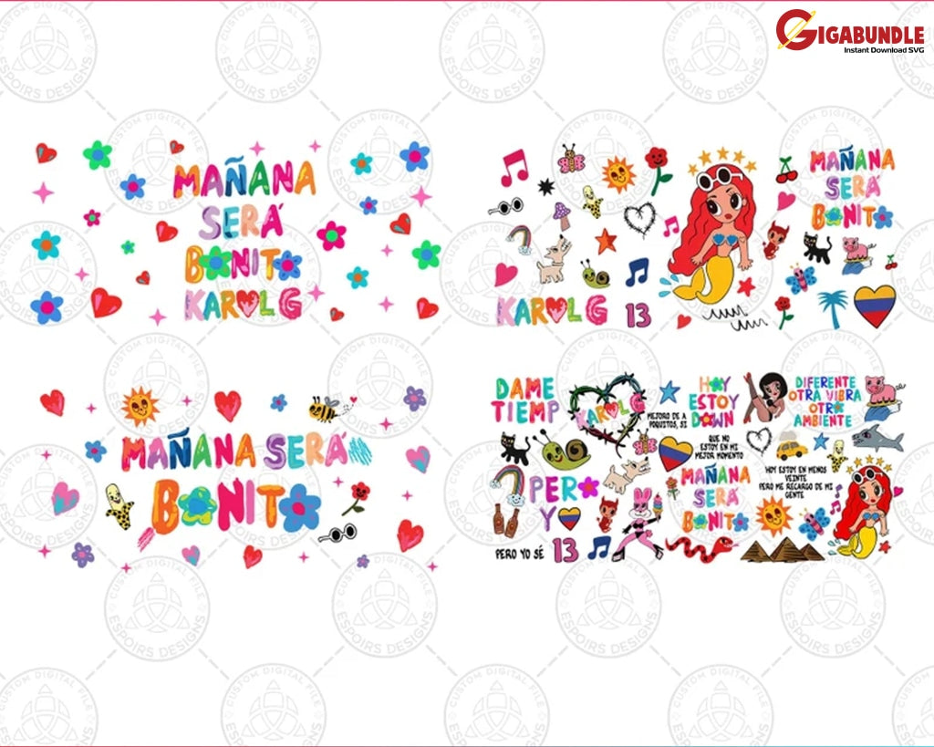 7 + Karol G 16 Oz Glass Can Wrap Png Bundle Manana Sera Bonito New Album Digital Download