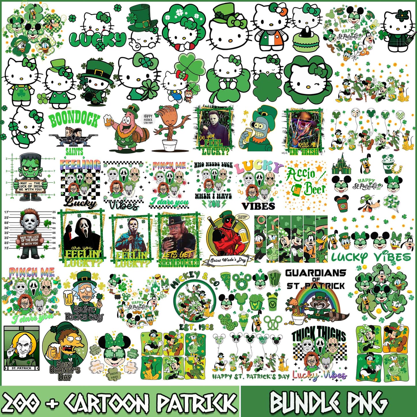 Patrick Cartoon Bundle png, Retro Patricks Day Png