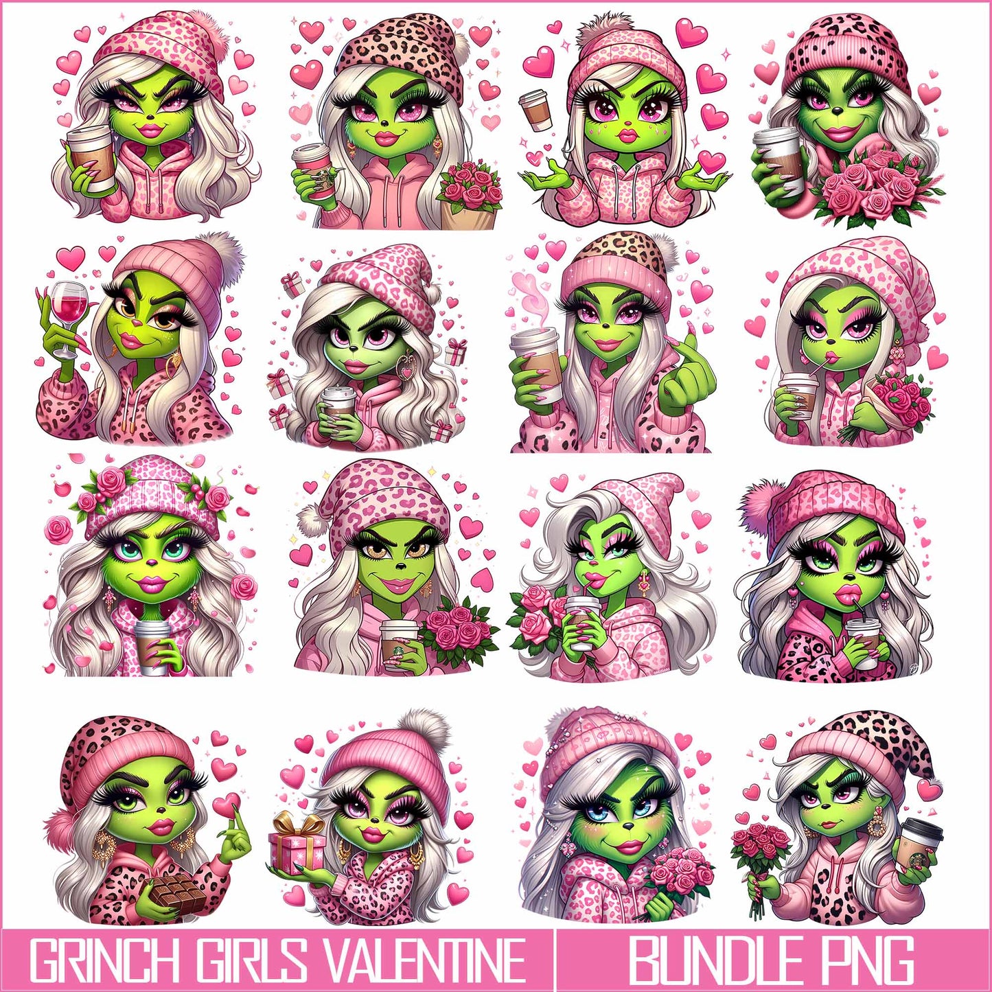 New Grinch Girls Valentine PNG, Valentine's Day png