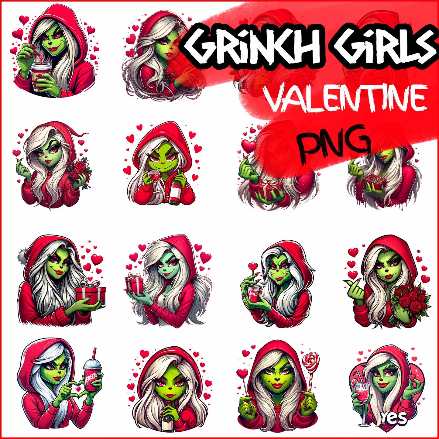 Grinch Girl Valentine PNG, Valentine's Day png