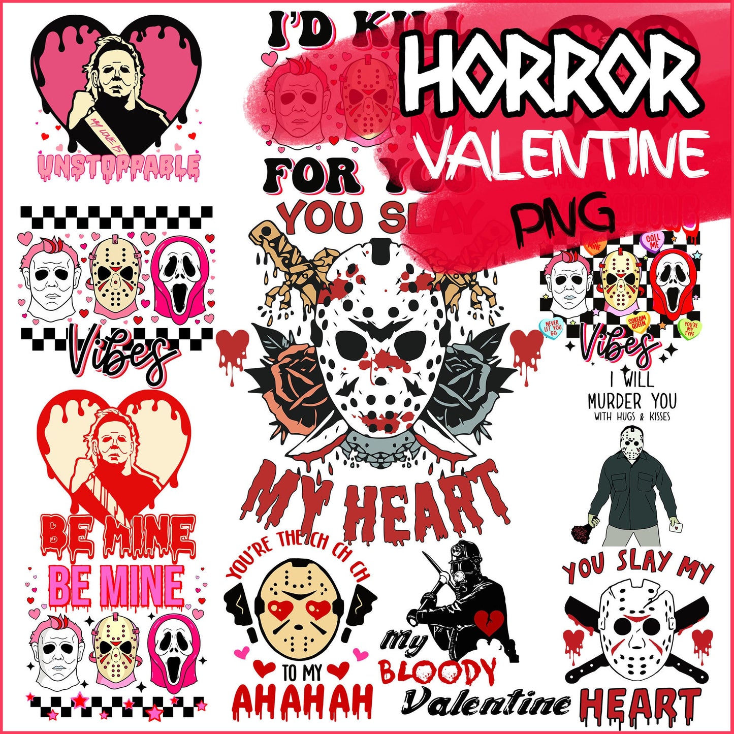 Horror Movies Valentine Png Bundle, Happy Valentine Png