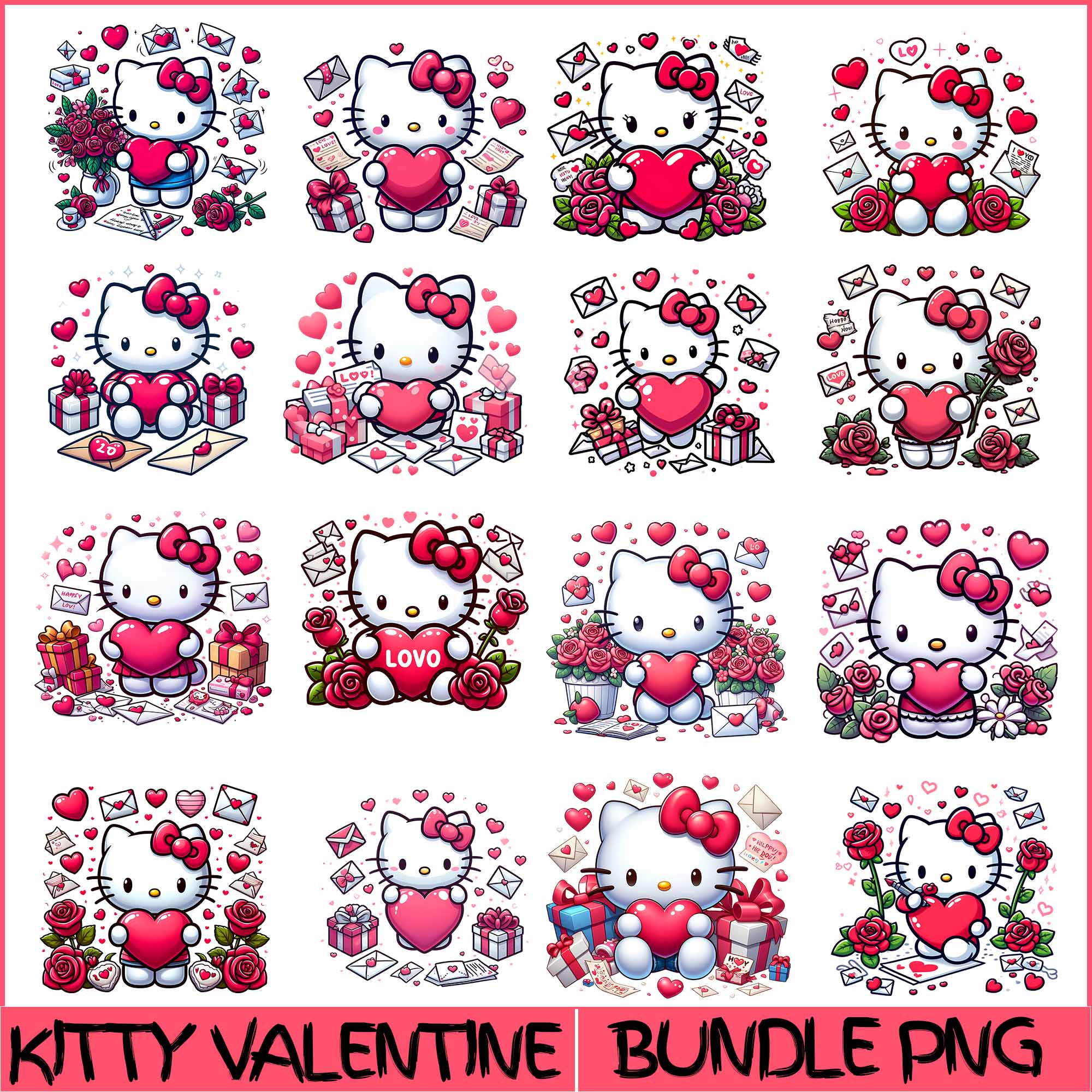 New 150+ Valentine Hello Kitty Bundle, Valentine kawaii kitty SVG png