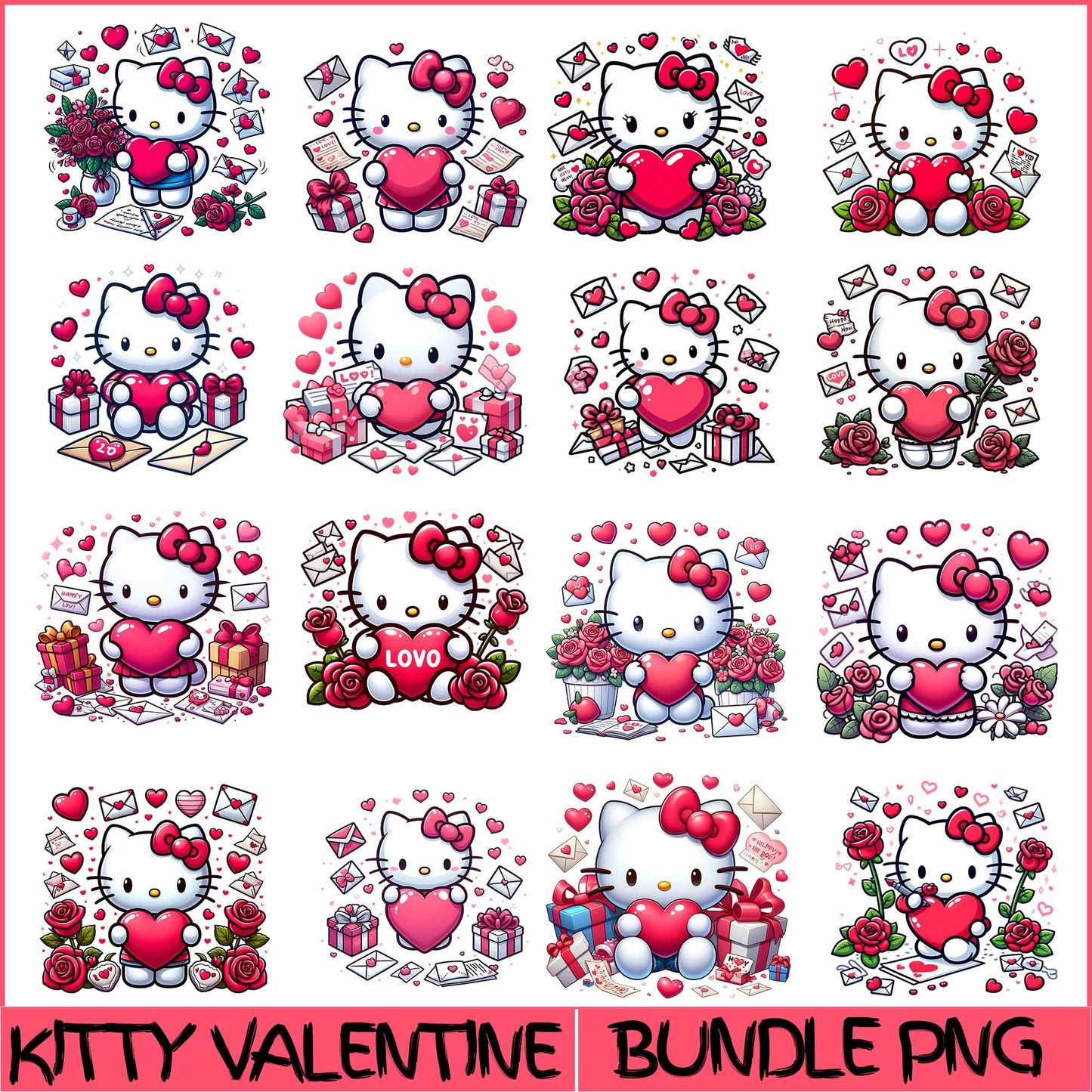 Kitty Valentine Bundle Png, Valentine Day Png