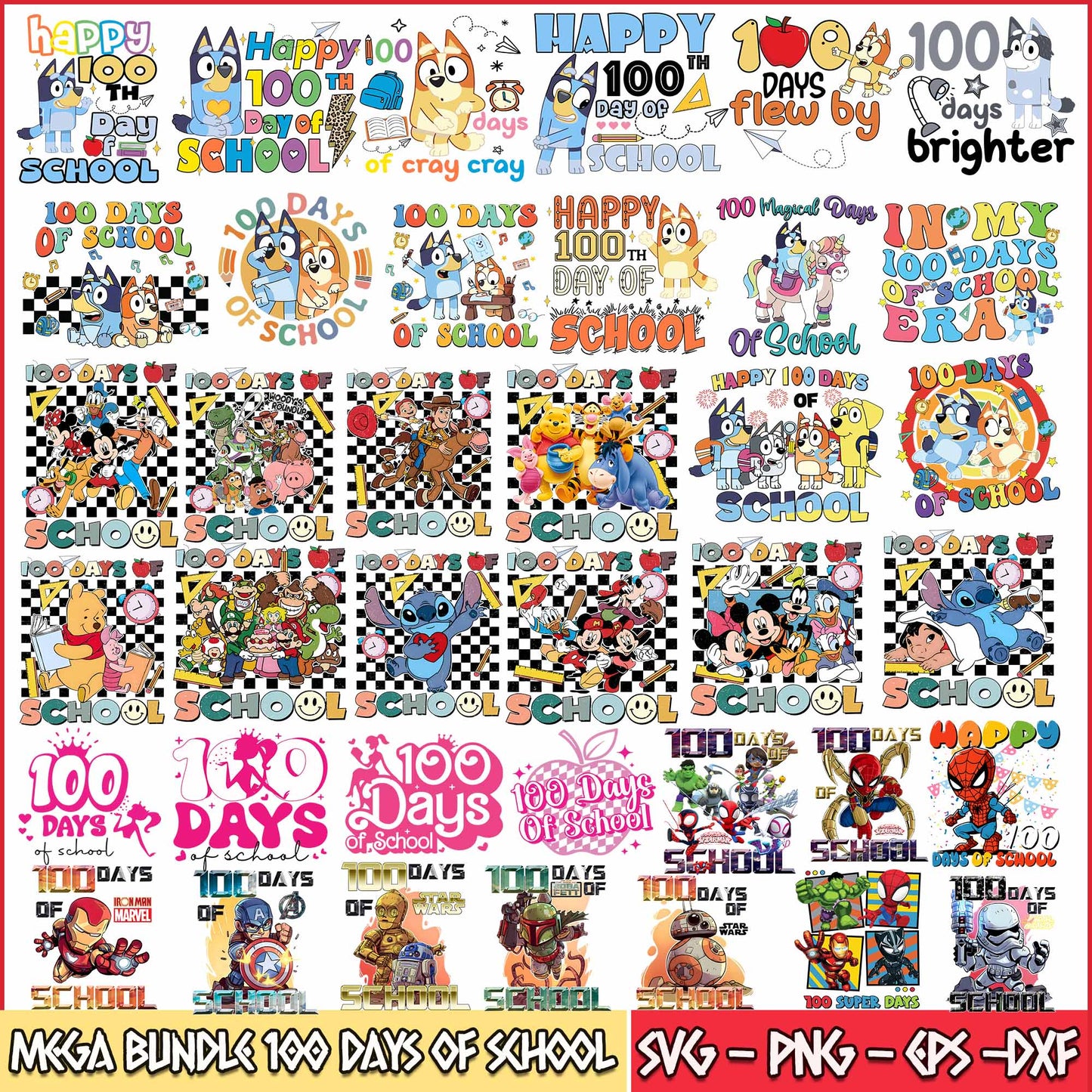 Mega 100 Days of School Cartoon PNG, 100th Day PNG