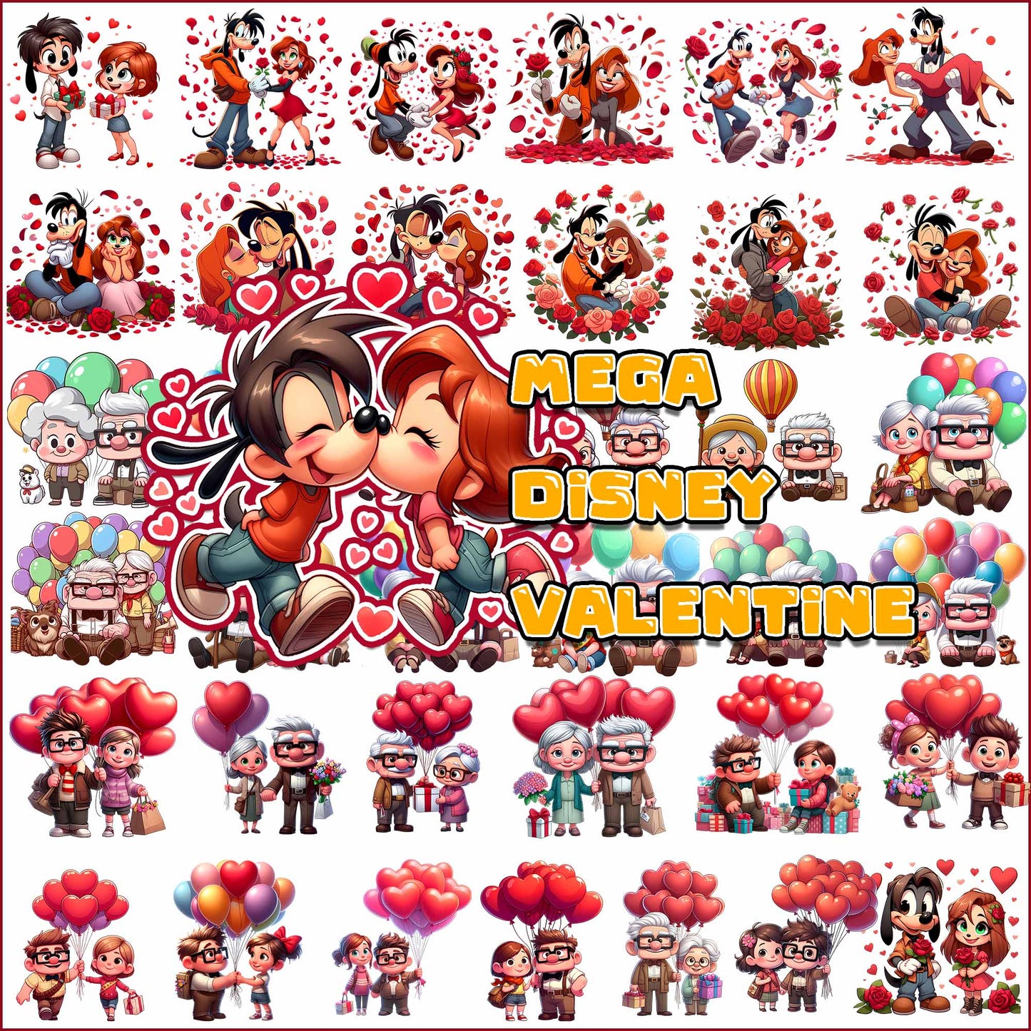 Mega Disney Couple Valentine Png Bundle, Valentine's Day Png