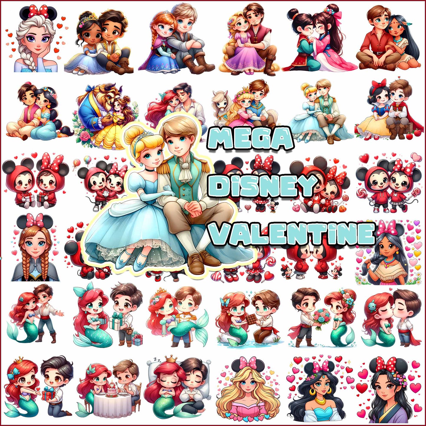 Mega Disney Couple Valentine Png Bundle, Happy Valentine Png